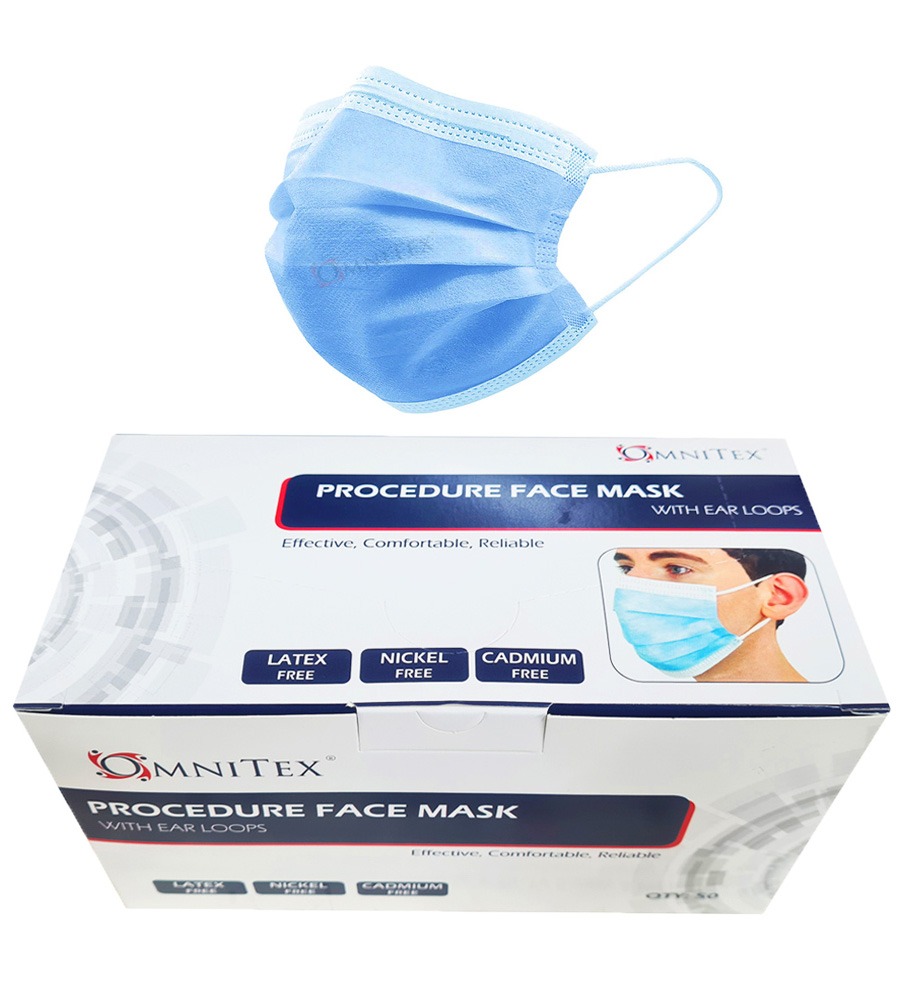 OMNITEX TYPE IIR  FLUID REPELLENT 3 PLY SURGICAL FACE MASK  1 Box of  50
